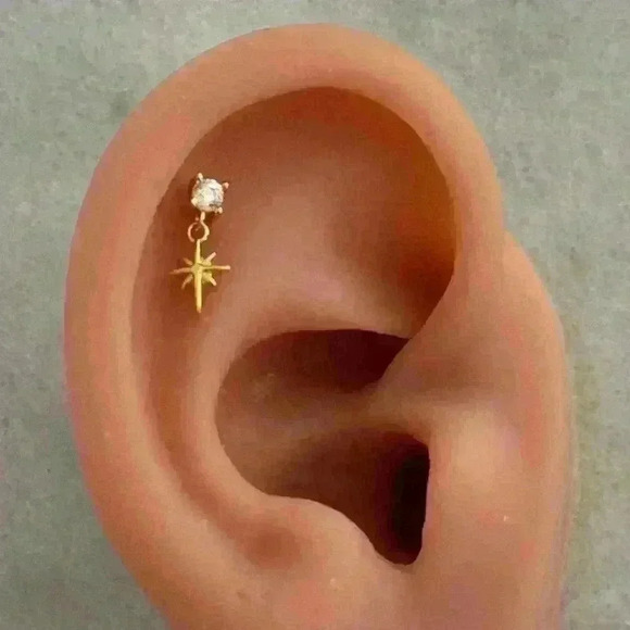 Modest Lu Jewelry - Gold Crystal Star Burst Dangle Cartilage Earring 

Brand New

Stainless Steel